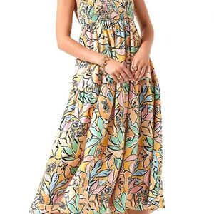 ASTR Marlene Maxi Dress Smocked Bodice Tiered M Cottage Romantic